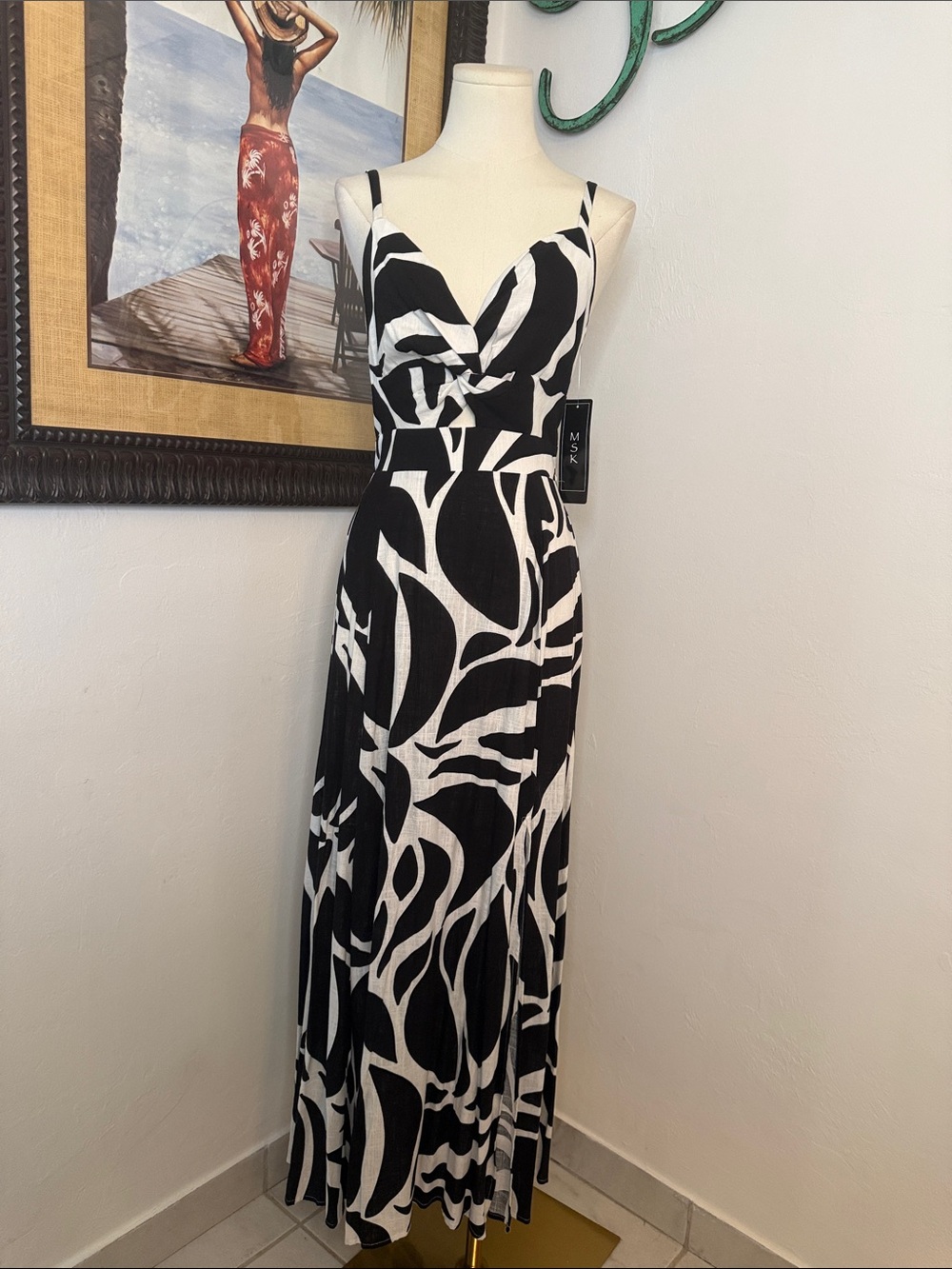 MSK Black & White Twist Bodice Maxi Dress